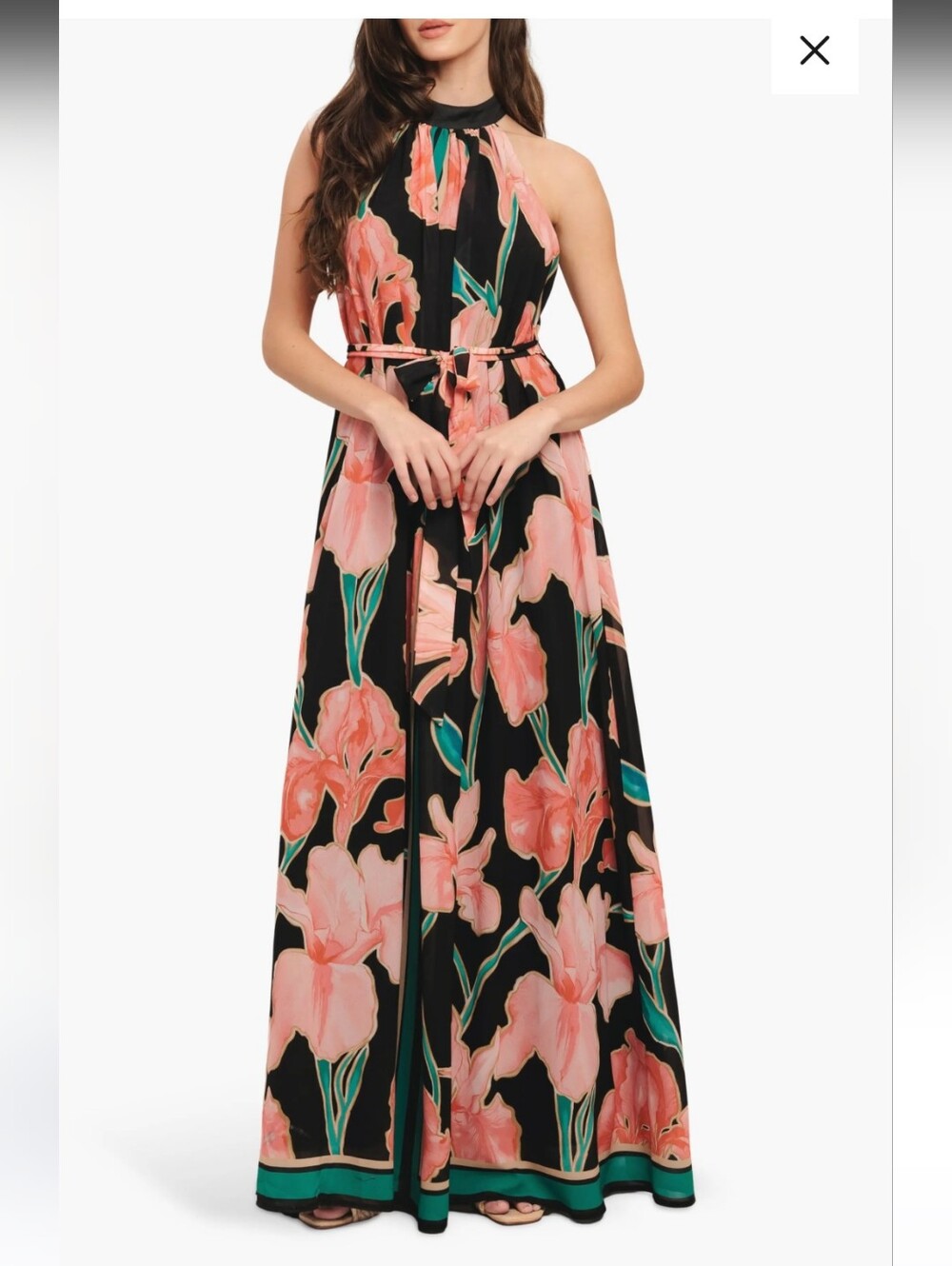 Flying Tomato Garden Noir Woven Black Pink & Teal Floral Maxi Dress W Tie Belt